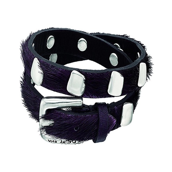Uno de 50 purple Cowhide calfskin leather bracelet with silver-plated rivets. - Picture 2 of 8